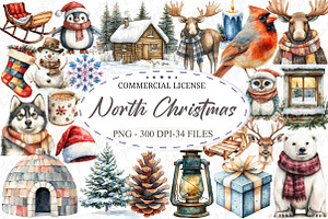 North Christmas Watercolor Clipart, an Illustration by designcity5