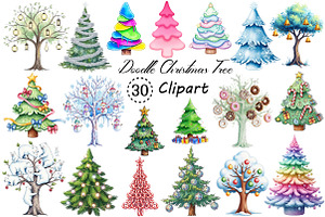 Cute Doodle Christmas Tree Clipart, an Illustration by Creative Art