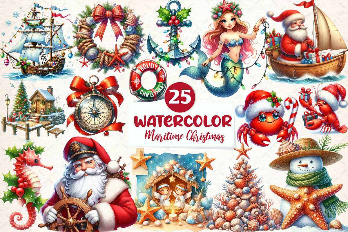 Merry Maritime Christmas Clipart, an Illustration by CreationArt (Photo 1 of 5)