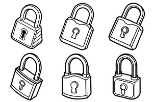 Six Antique Padlocks Depicted, an Object Graphic by Billah Hub