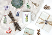 10 watercolor & ink bunnies clipart, an Animal Illustration by NataliMiasStore (Thumbnail 5 of 5)