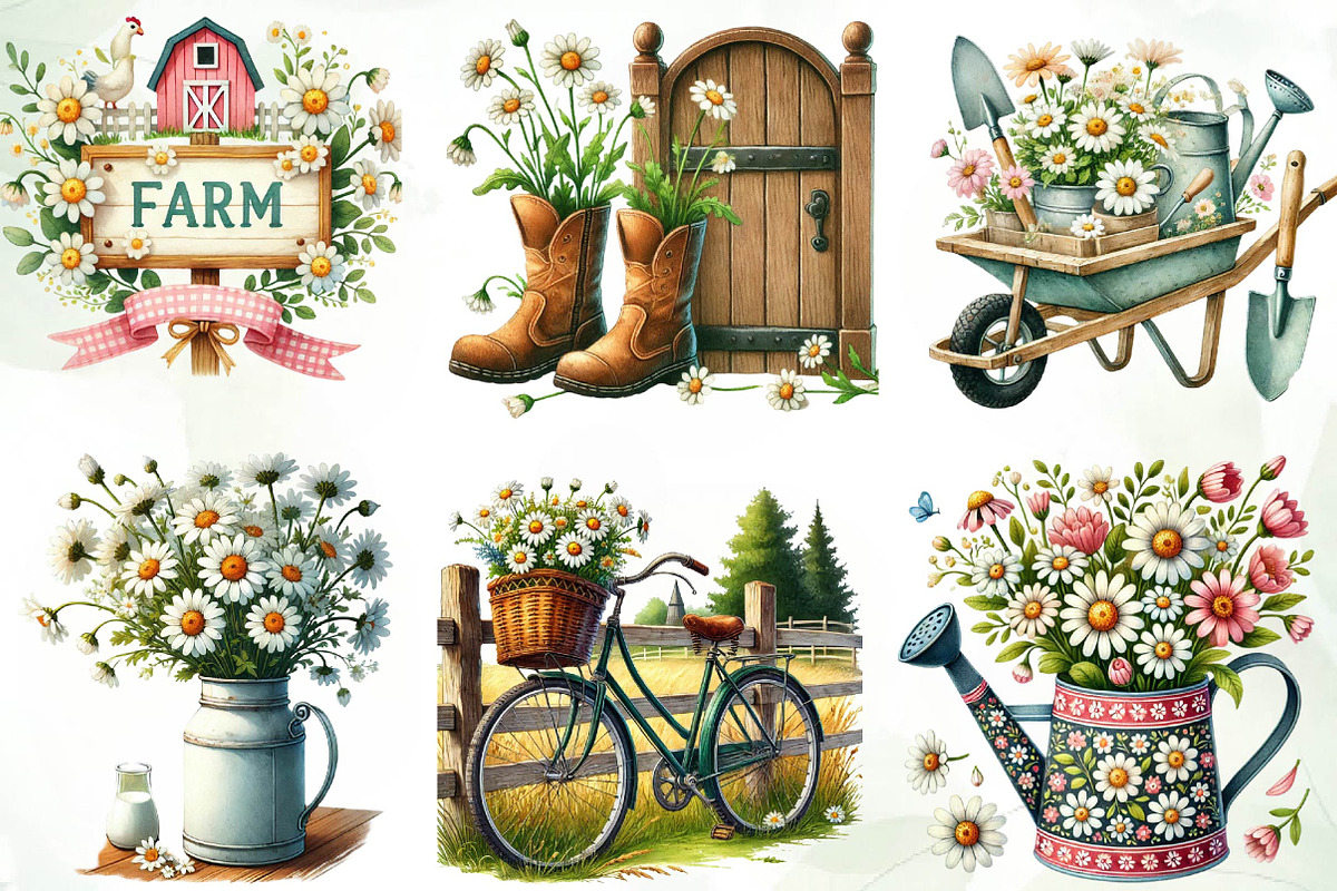 Spring Daisy Farm Clipart, an Illustration by CreationArt (Photo 4 of 5)