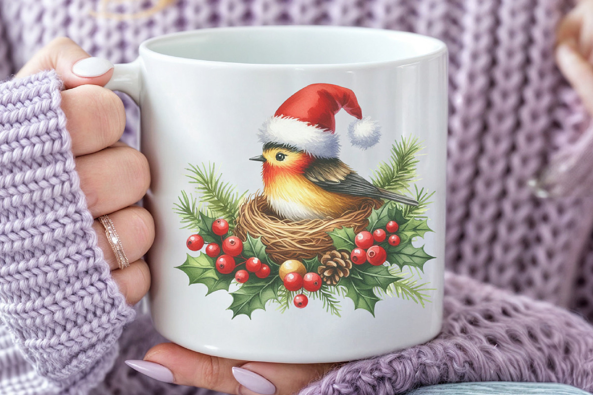 Christmas Bird Nest Clipart Bundle, a Seasonal Illustration by Rose Art (Photo 6 of 7)