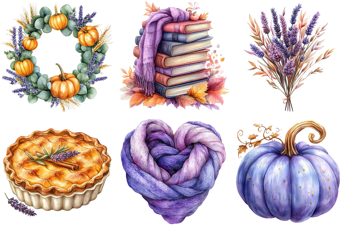Lavender Fall Clipart, an Illustration by Watercolor design (Photo 3 of 4)