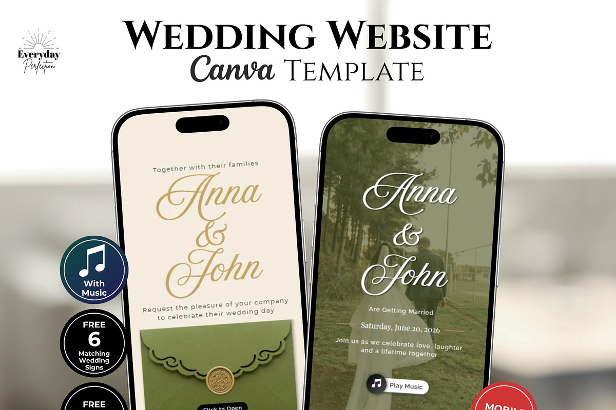 Olive Green Wedding Website, a Landing Page Template by Everyday Perfection (Photo 1 of 10)
