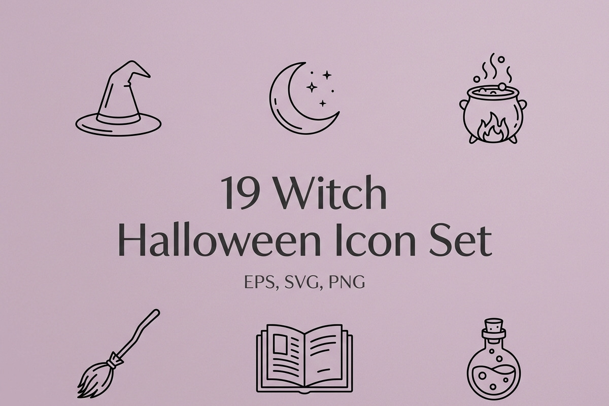 19 Witch Halloween Icon Set, an Outline Icon by adenpinkstore (Photo 1 of 9)