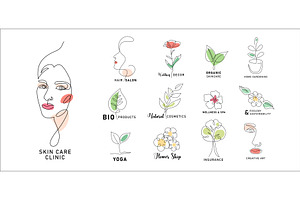 Line art woman face, botanical logo, an Illustration by Zaie