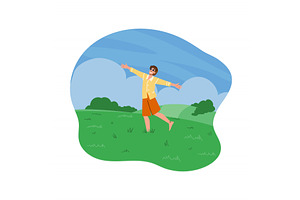 Young man enjoying freedom in green, an Illustration by pikepicture