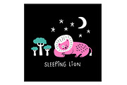 Sleeping Lion under the moonlight, an Animal Illustration by Irene Loal (Thumbnail 2 of 2)