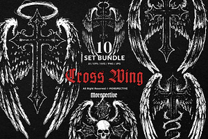 10 Bundle Dark Art Cross Wing Angel, an Illustration by Morspective