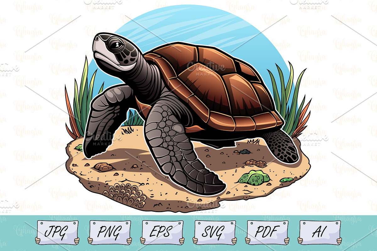 Peaceful Sea Turtle Vector Art, an Animal Illustration by Ghagra (Photo 1 of 3)