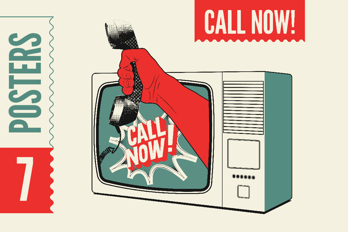 Call Now! Vector retro poster set., a Technology Illustration by PoPaShop (Photo 1 of 8)
