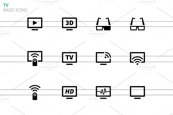 Tv Icons On White