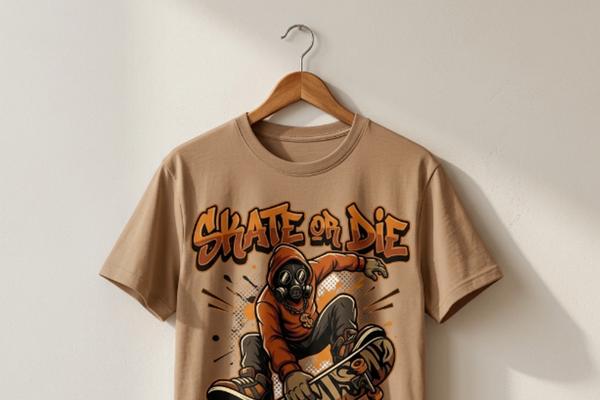 Skate Or Die Gas Mask Rider, a Shirt Mockup by Vector Stall (Photo 3 of 14)