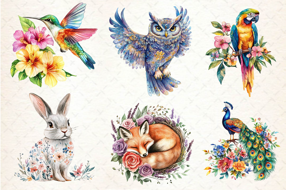 Vibrant Flowers Animals Clipart, an Illustration by Dream Creation (Photo 3 of 4)