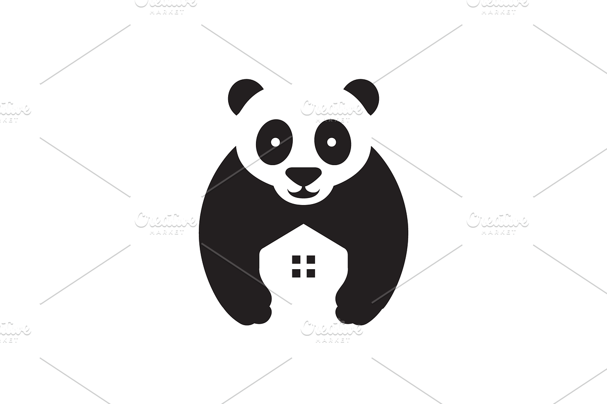 cute panda panda house mascot flat, a Branding & Logo Template by devastd