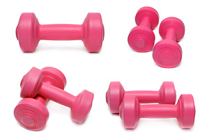 dumbbells set isolated on white, a Photo by saiko3p