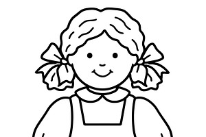 Girl doll line art drawing for coloring page, traditional toy fo, an Illustration by Studio ANNA