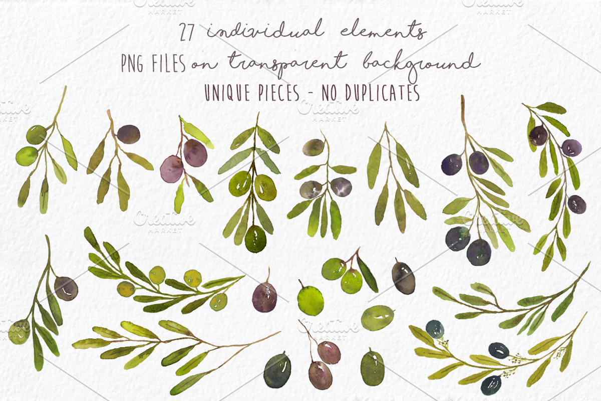 Watercolor Olives Wreaths handmade, an Illustration by MaraquelaStudio (Photo 3 of 6)