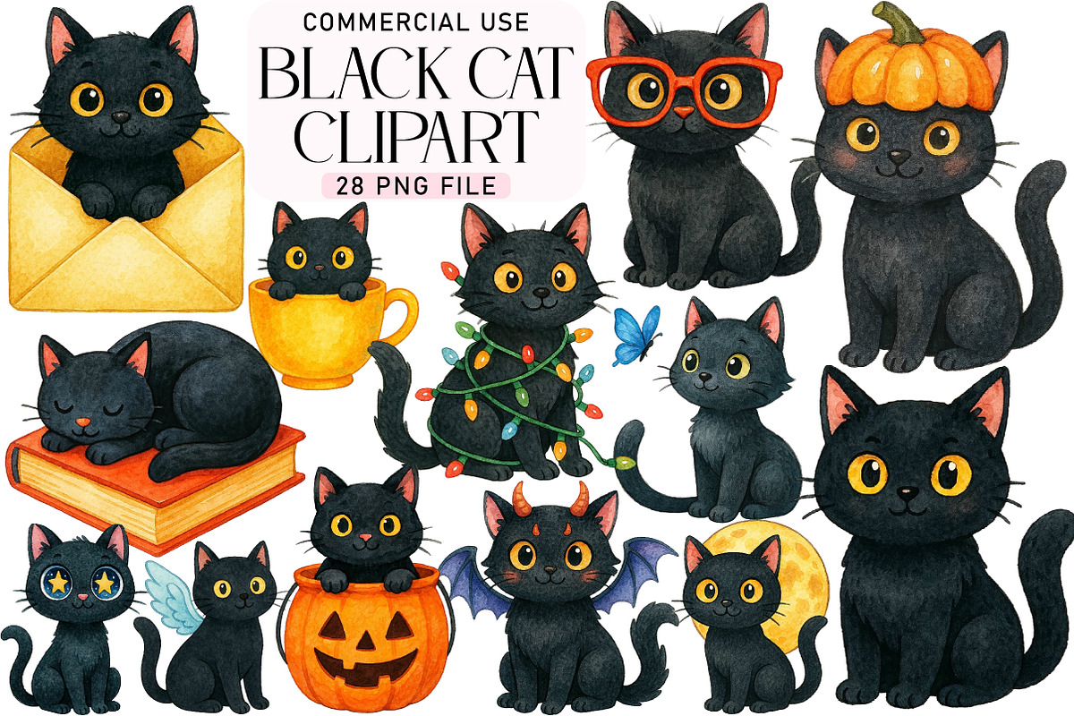 Black Cat Clipart, an Illustration by Daily.Designs (Photo 1 of 5)