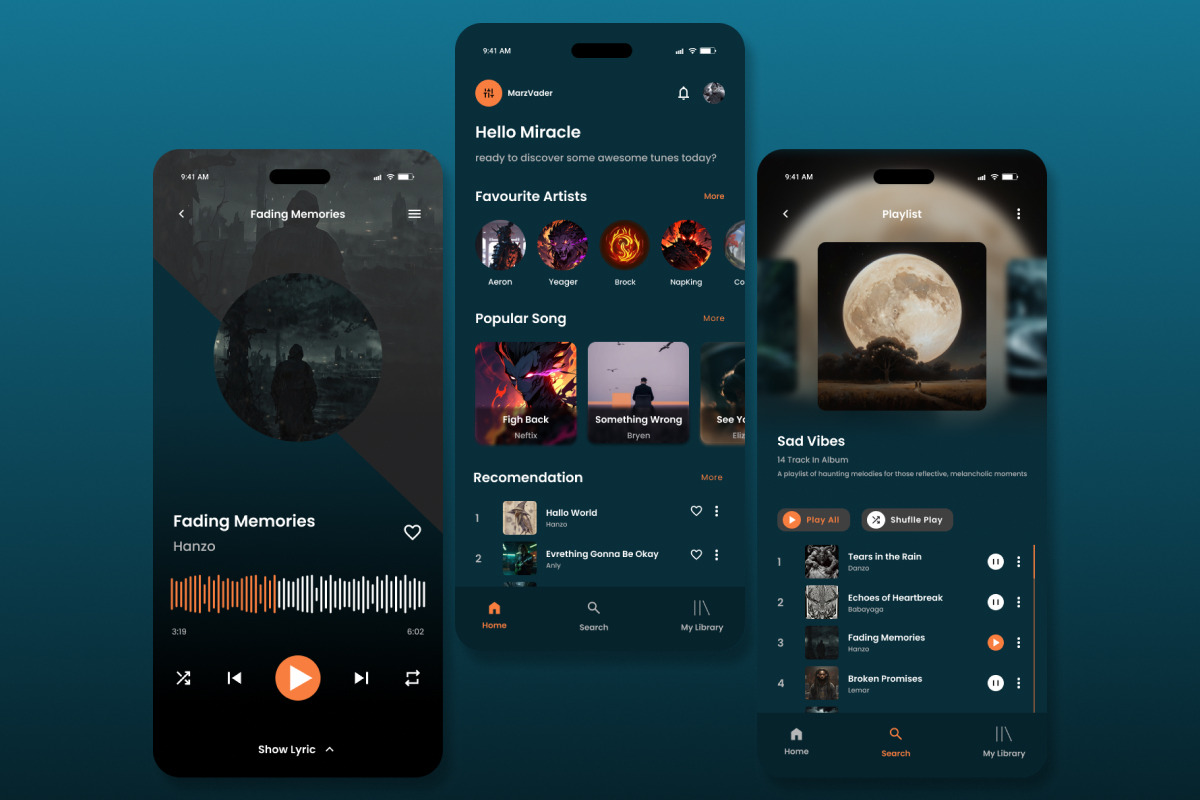 MarzVader - Music Streaming Mobile A, an App Template by trabaskriya (Photo 2 of 5)