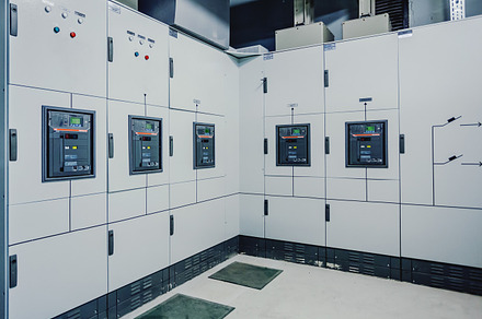 Low voltage switchgear at power plant featuring switchgear, electrical, and