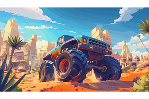 Monster Truck in the Middle of, a Transportation Illustration by LadadikArt