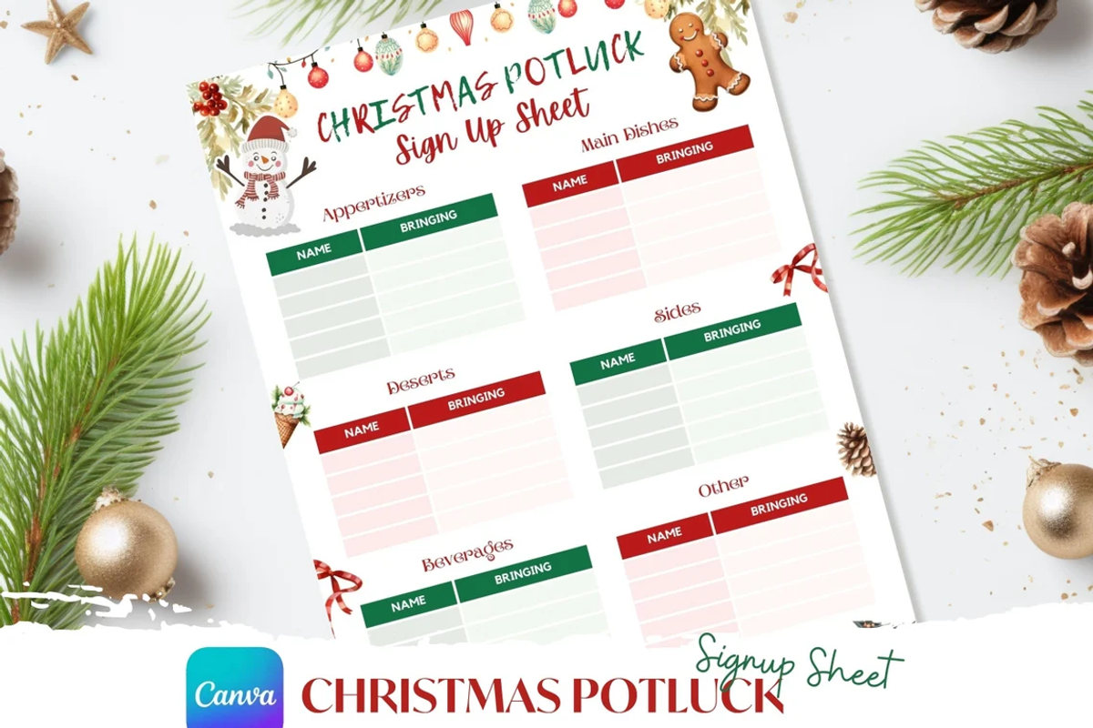 Christmas Potluck Sign Up Sheet, a Print Template by Mockups Studio (Photo 1 of 2)