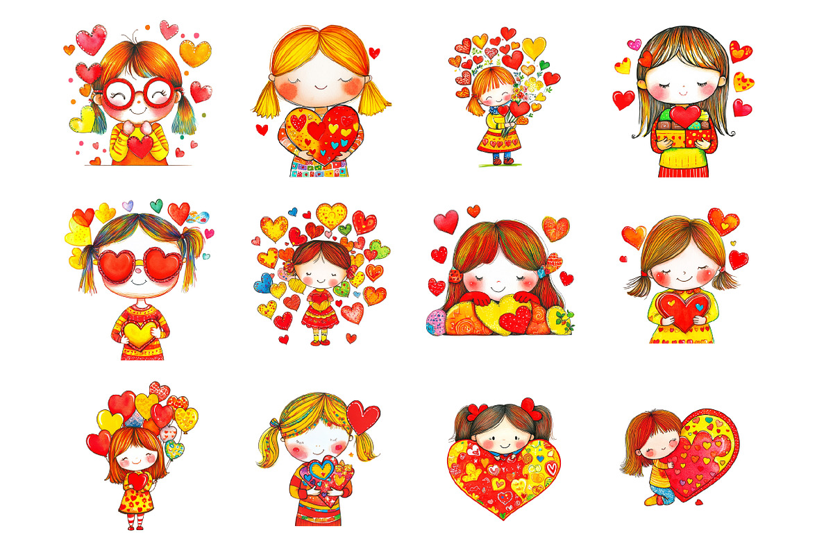 Valentine Cute Girl Clipart, an Illustration by Design Market (Photo 2 of 3)