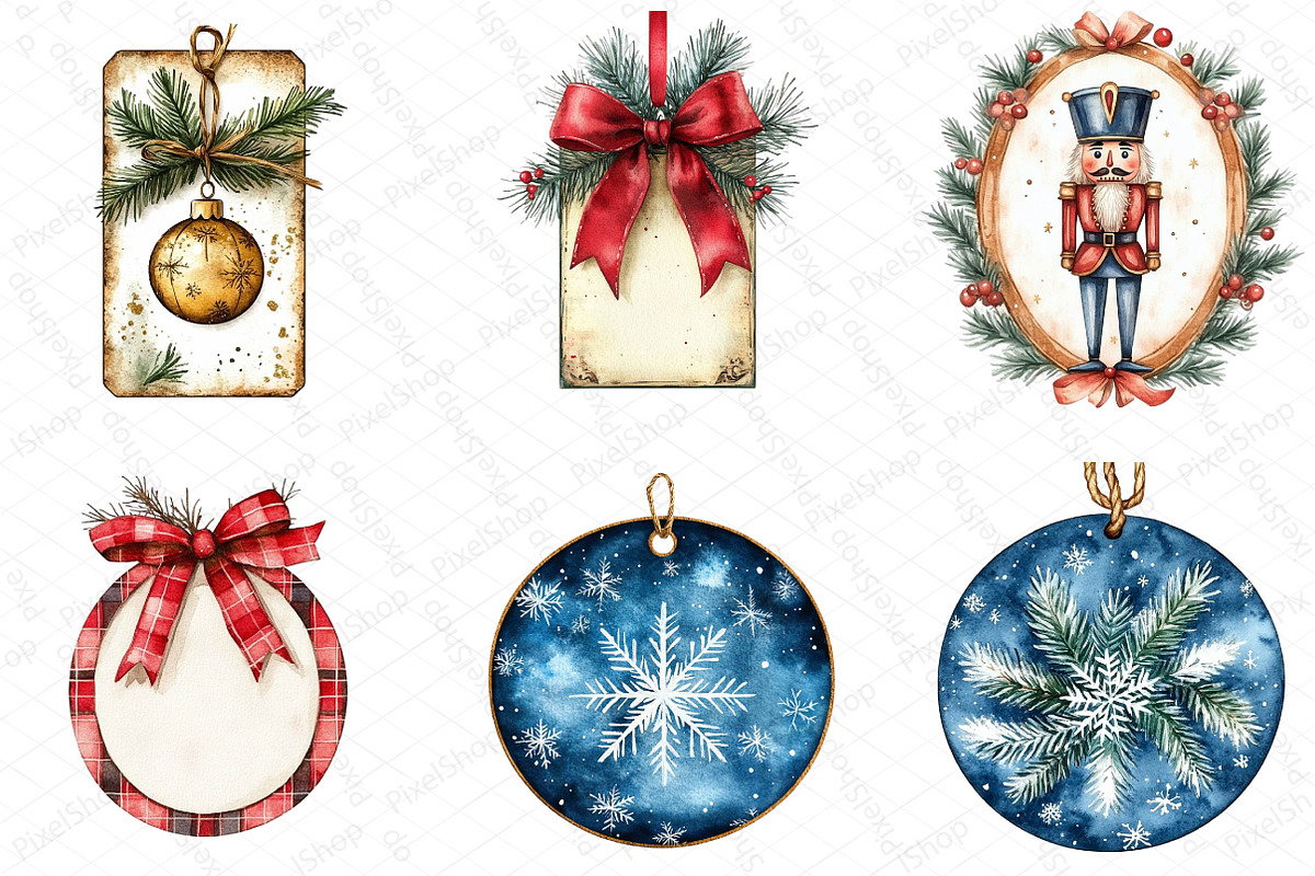 Watercolor Christmas Gift Labels Cli, an Illustration by DreamPrint404 (Photo 5 of 6)