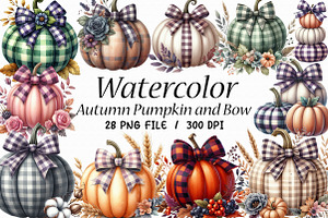 Autumn Pumpkin and Bow Clipart, an Illustration by Libby Wishes