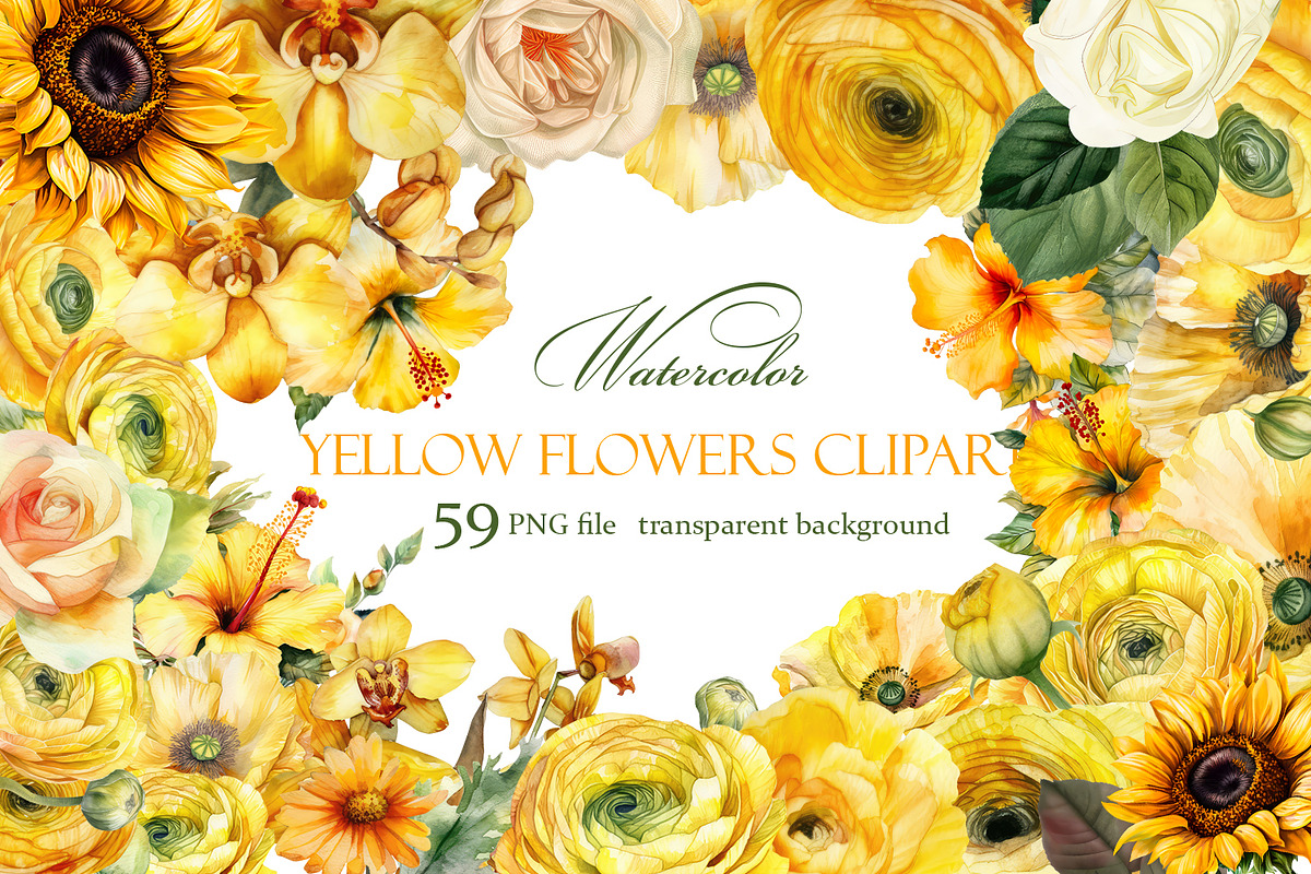 Yellow flower. Watercolor clipart, a Decorative Illustration by ElenazlataArt (Photo 1 of 9)