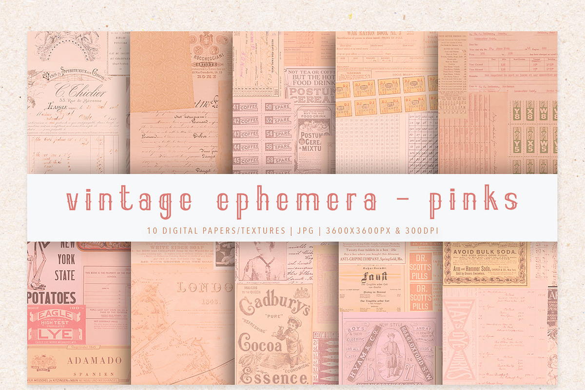 Vintage Ephemera Collage Papers PINK, a Texture Graphic by Jennadesigns (Photo 8 of 8)