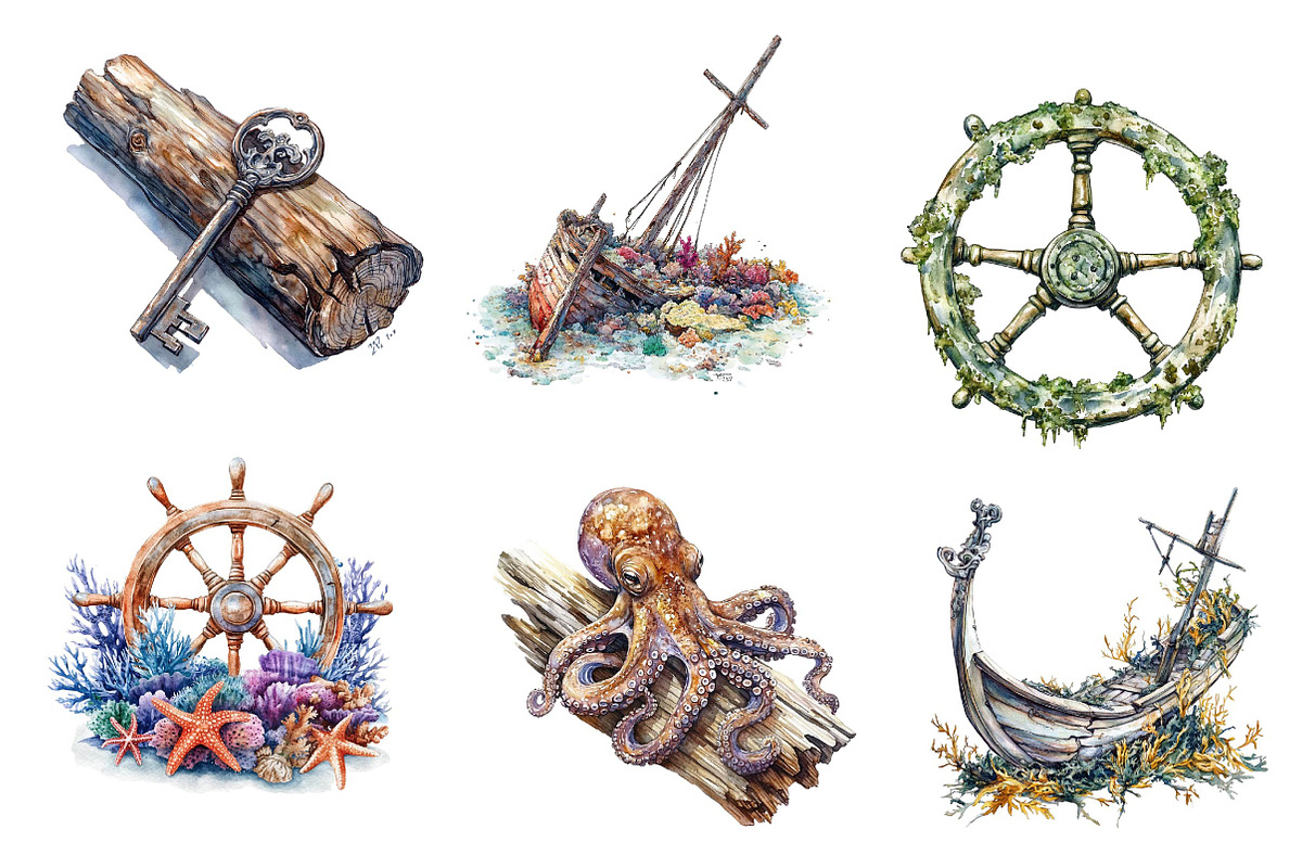Collection a Sunken Shipwrek Clipart, an Illustration by CreationArt (Photo 2 of 5)