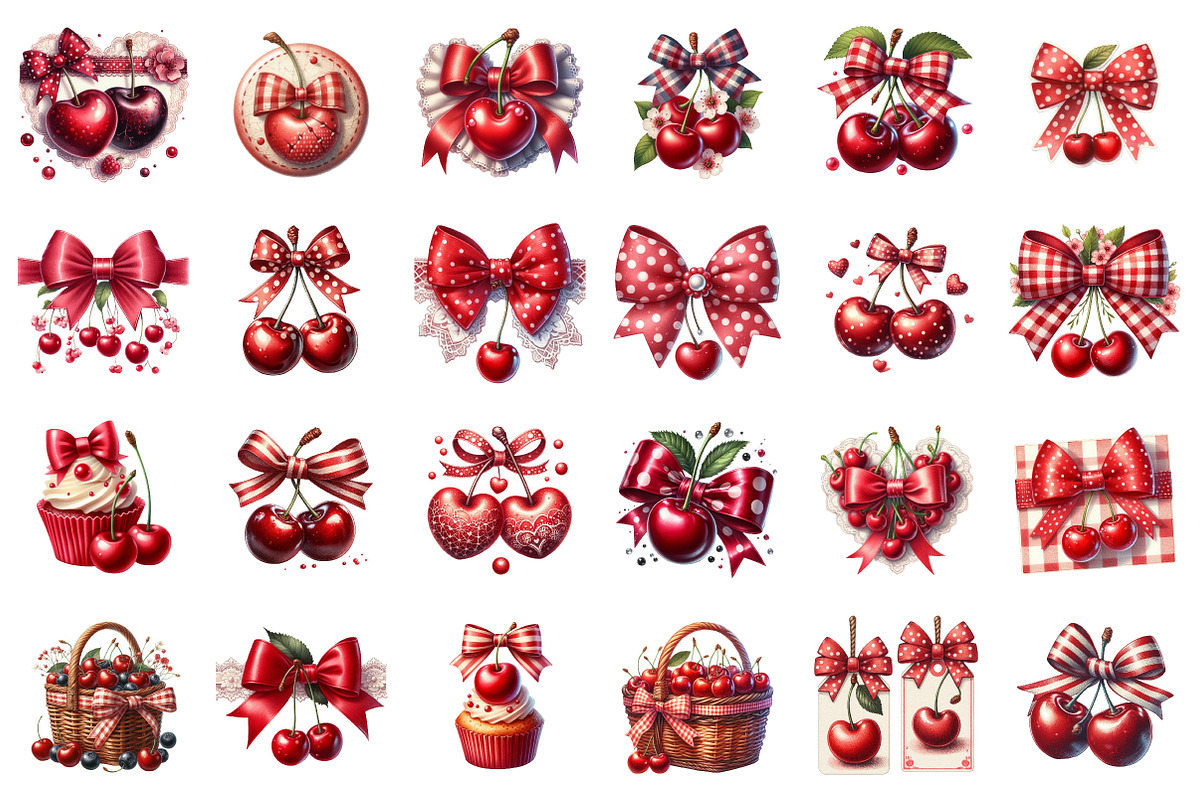Watercolor Red Bow Cherry PNG, an Illustration by SinaCreation (Photo 2 of 7)