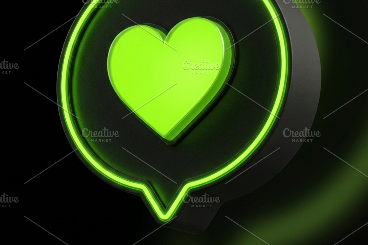 3D Neon Green Heart Chat Bubble Icon, an Arts & Entertainment Photo by microtasker (Photo 2 of 2)