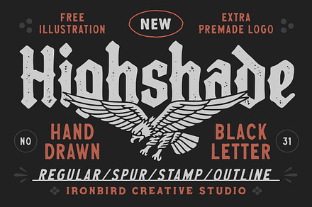 Highshade & Extras!, a Blackletter Font by IronbirdCreative