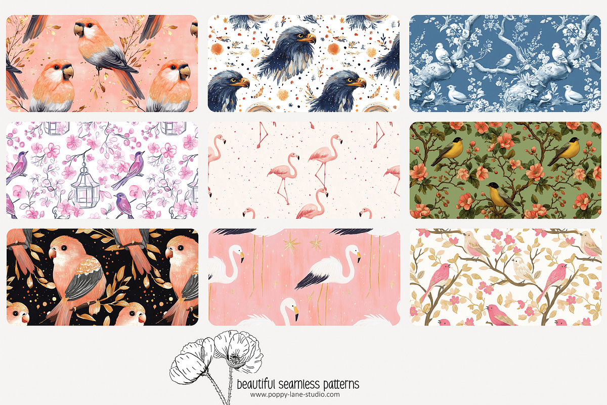 80 assorted bird seamless pattern, a Pattern Graphic by Poppy Lane Studio (Photo 7 of 11)