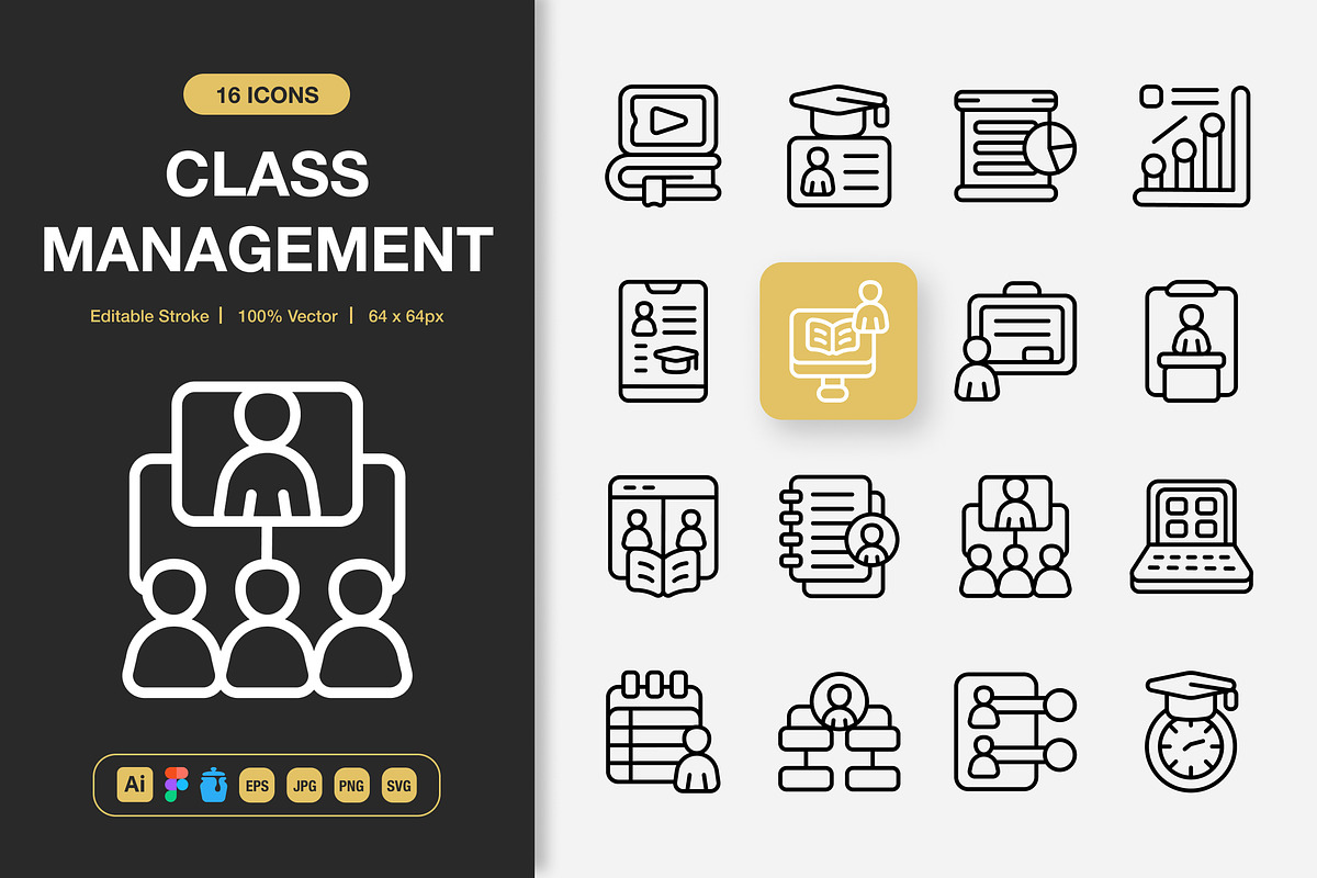 Class Management Icons, an Outline Icon by Spacepixel Creative