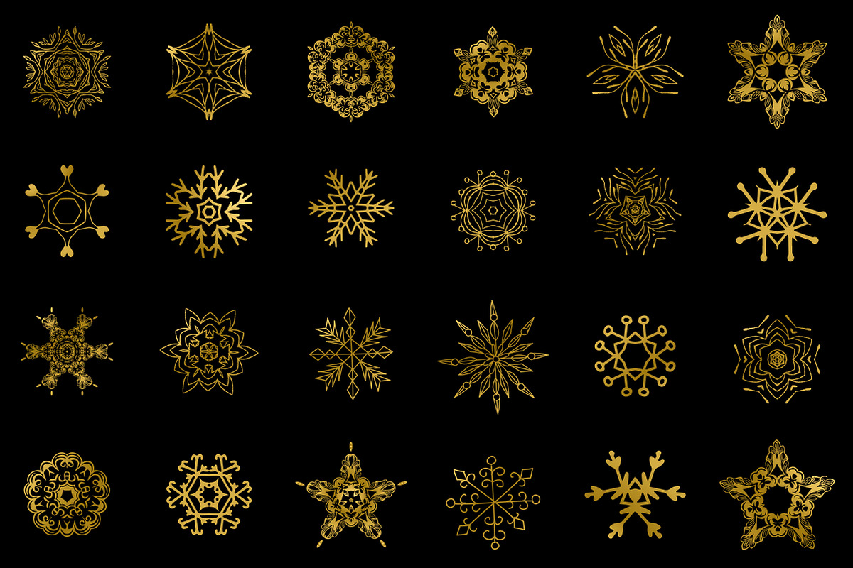 Golden snowflakes clip art set., an Icon by mcherevan (Photo 3 of 4)