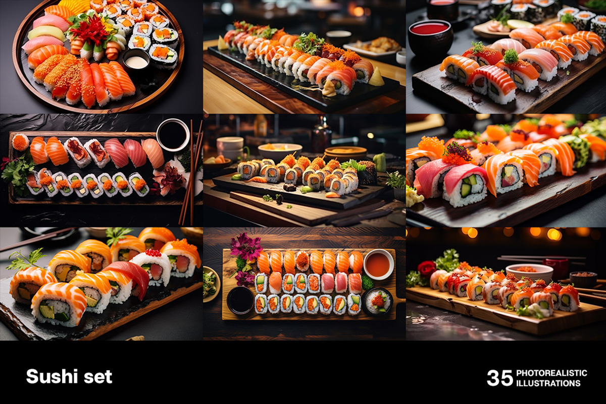 Sushi set. 35 images, a Food Illustration by Handmadefont (Photo 8 of 10)