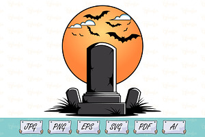 Eerie Tombstone And Flying Bats SVG