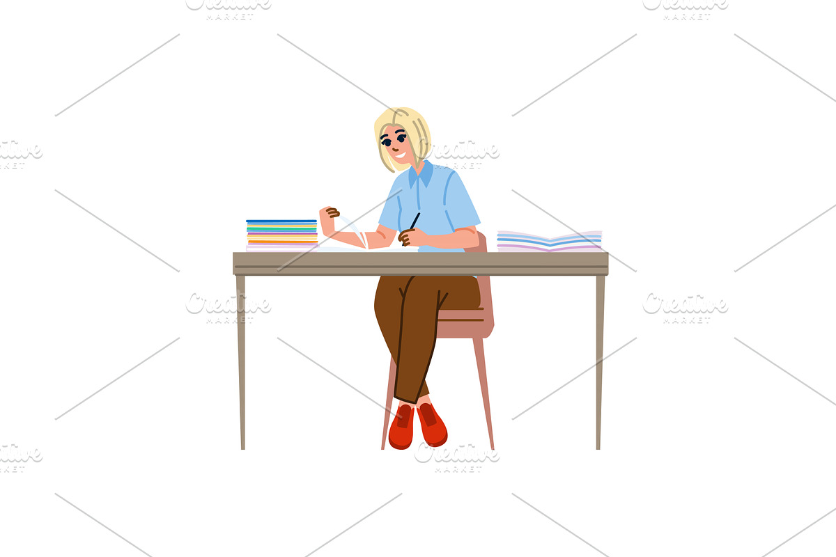 Young woman studying and taking, an Education Illustration by pikepicture