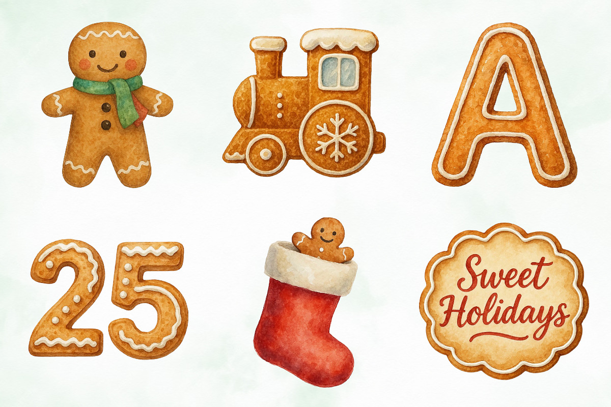 Watercolor Christmas Gingerbread, an Illustration by Creative Art (Photo 5 of 10)