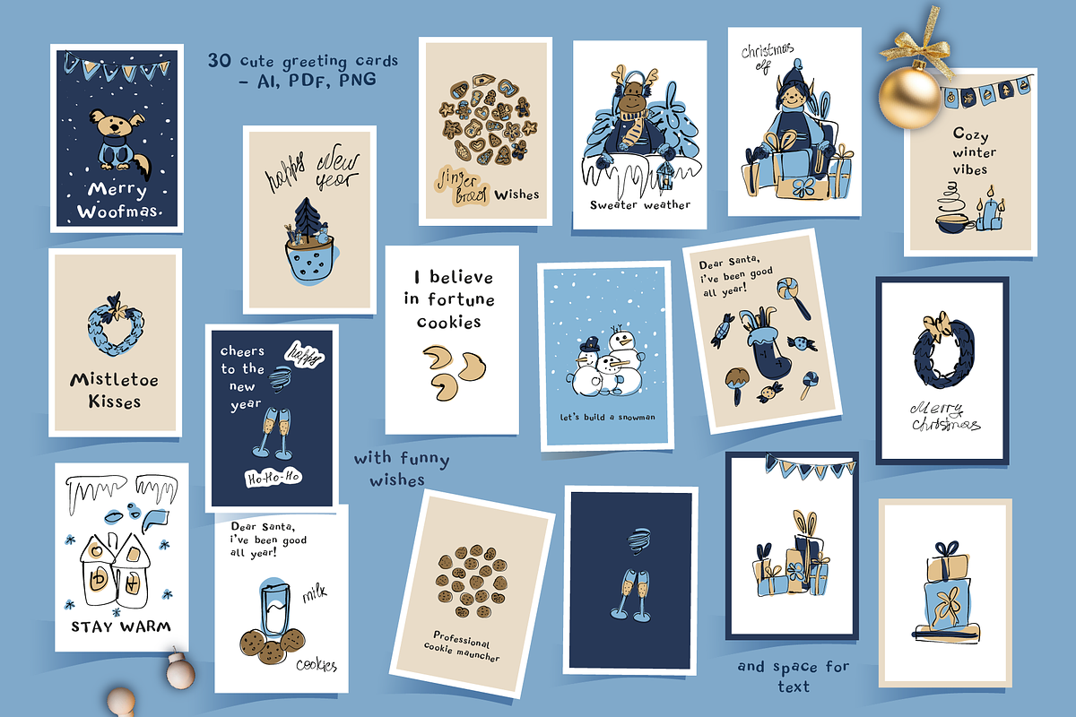 30 Funny Christmas Greeting Cards, a Seasonal Illustration by lokfrid (Photo 2 of 7)