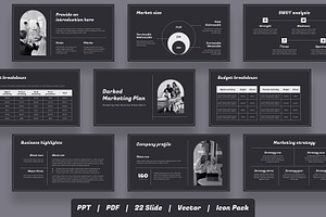 Dark Marketing Plan PowerPoint, a Presentation Template by BumbleGraph Studio