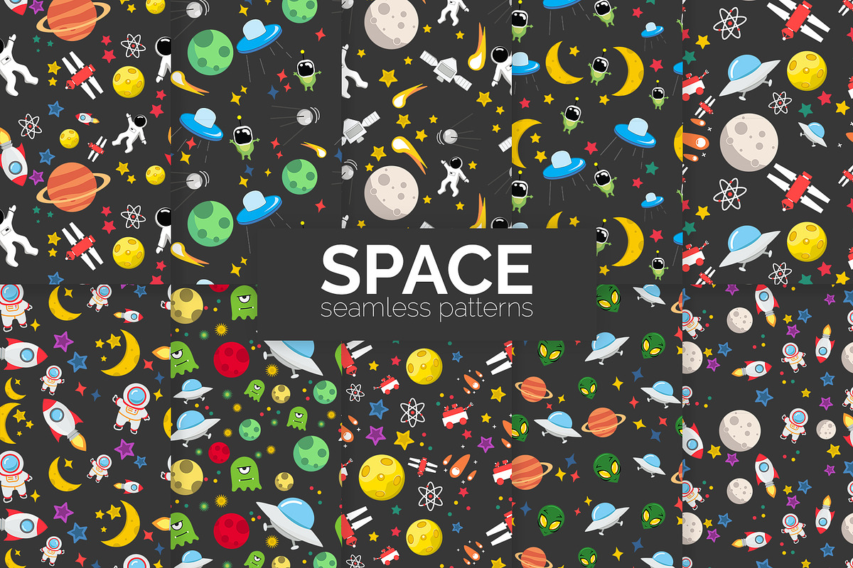 Space Seamless Patterns, a Pattern Graphic by 3Y_Design (Photo 1 of 5)