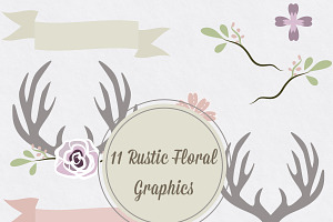 Rustic Floral Vector Antler Graphics