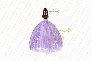 Purple Princess Watercolor Clipart