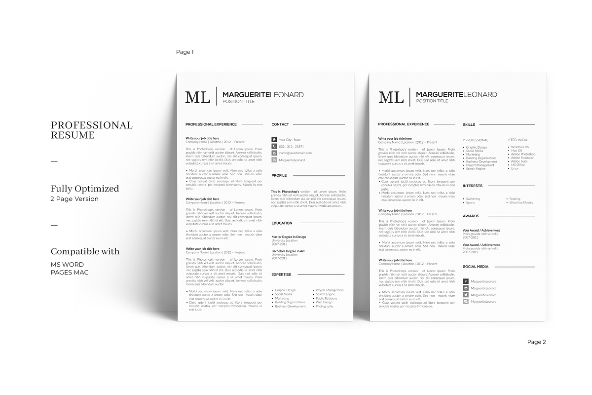Resume compatible with Word & Pages, a Resume Template by GraphicFlava (Photo 2 of 8)